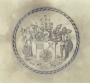 Escudos de la Compañía del Mar del Sur, grabados en una bandeja, 1714